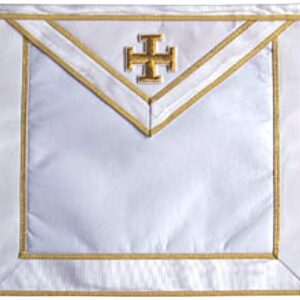 Tablier Maçonnique 31e REAA - Blanc bords dorés - Croix Templière - Satin - Broderie machine - Taille 39*33 cm