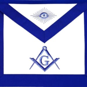 Tablier de Maître RY - Bleu Turquoise - Compas & Equerre avec G - Clef et Œil Flamboyant - Simili Cuir - Broderie machine - Taille 39*33 cm