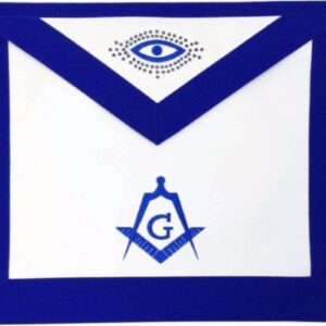 Tablier Maçonnique de Maître RY - Bleu foncé - Œil flamboyant - Compas & Equerre avec G - Simili Cuir - Broderie machine - Taille 35*30 cm