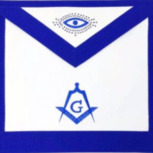 Tablier Maçonnique de Maître RY - Bleu Turquoise - Equerre & Compas - G - Œil Flamboyant - Simili Cuir - Broderie machine - Taille 35*30 cm