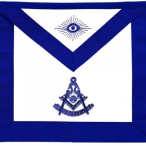 Tablier Maçonnique de Maître RY (Rite d'York) - Bleu Royal - Equerre & Compas - Soleil - Œil Flamboyant - dos bleu avec poche pour gants - Simili Cuir - Broderie machine - Taille 39*33 cm