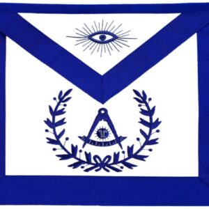 Tablier Maçonnique de Maître RY - Bleu Royal - Branches d'Acacia - Compas & Equerre - soleil - Œil Flamboyant - Simili Cuir - Broderie machine - Taille 39*33 cm