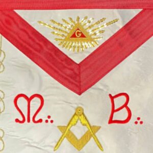 Tablier Maçonnique de Maître REAA - M:.B:. - Lacs d'amour - Compas Equerre - Delta Flamboyant - Simili Cuir - Broderie Main – Satin – Taille 35*30 cm