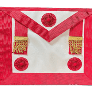 Tablier maçonnique de Vénérable Maître REAA avec Trois Rosasses et deux Pendeloques dorée - Véritable Cuir - Broderie Main - Taille 35*30 cm