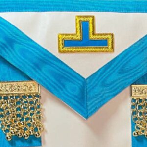 Tablier de Maître RF - 3 Taus Bleu doré - 2 Pendeloques - Véritable cuir - Broderie Machine - Taille 35*30 cm