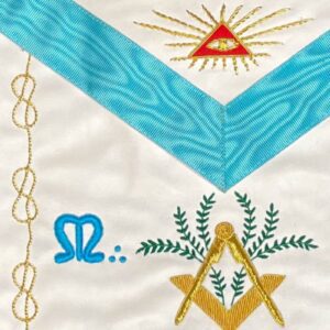 Tablier Maçonnique de Maître RER (Rite Ecossais Rectifié) – M:.B:. – Equerre, Compas - Deux branches d'Acacia vertes - Lacs et Delta - Brodé main - Soie - Broderie Main - Taille 35*30 cm