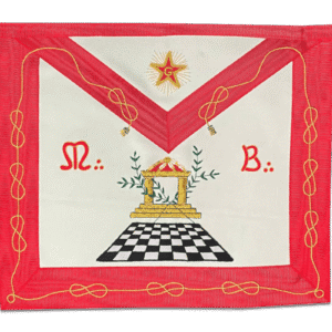 Tablier Maçonnique de Maître REAA - Temple avec Pavé mosaïque - deux Acacia - Lacs d'Amour - Etoiles flamboyante avec G doré - Véritable Cuir - Broderie Main - Taille 35*30 cm