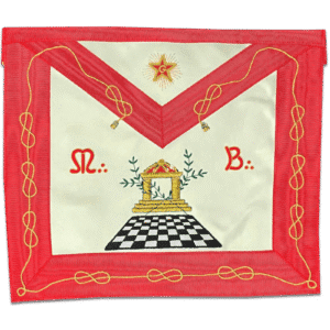 Tablier Maçonnique de Maître REAA - Temple avec Pavé mosaïque - deux Acacia - Lacs d'Amour - Etoiles flamboyante avec G doré - Simili Cuir - Broderie main - Taille 35*30 cm