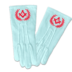 Gants Maçonniques Blancs - Equerre et Compas avec G et Branches d'Acacia rouges - Broderie Machine - Qualité Supérieure - Taille L - 19 cm