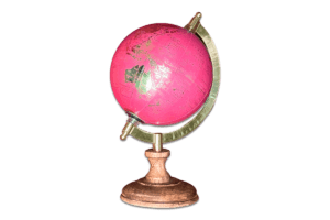 GLOBE TERRESTRE ROSE DORé TOURNANT SUPPORT BOIS LOGE MASSONERIE