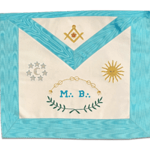 Tablier de Maître RFT (Rite Français traditionnel), RER (Rite Ecossais Rectifié) - M:.B:., Soleil, Lune, Etoiles et Lacs - Simili Cuir - Broderie machine - Taille 35*30 cm