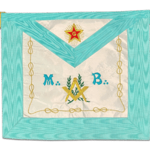 Tablier de Maître RER (Rite Ecossais Rectifié) RFT (Rite Français Traditionnel) - M:.B:. - Equerre Compas - Etoile - G - Lacs - Deux Acacia verts - Brodé main - Simili Cuir - Broderie machine - Taille 35*30 cm