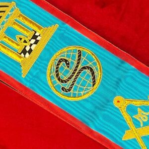 Cordon Maçonnique de Maître REAA - 10 symboles dont Temple - Broderie Machine - Taille 90*11 cm