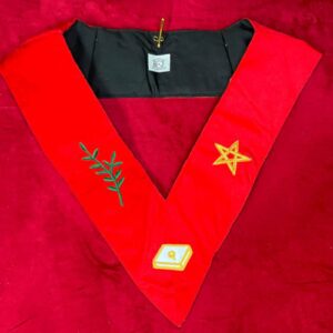 Sautoir 14e REAA - GEPSM - Etoile - Anneau - Branches d'Acacia - Rouge vif - Brodé main