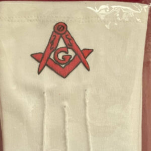 Gants Maçonniques Blancs - Equerre et Compas avec G rouges