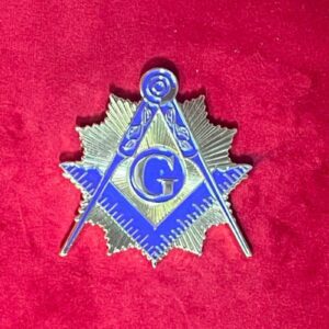 Médaille Maçonnique honorifique, Compas-Equerre-G- dorés sur fond coloré au choix, avec Etoile flamboyante dorée en alliage non-précieux