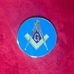 Médaille Maçonnique honorifique, avec Equerre-Compas G dorés, fond couleur bleu, blanc, noir